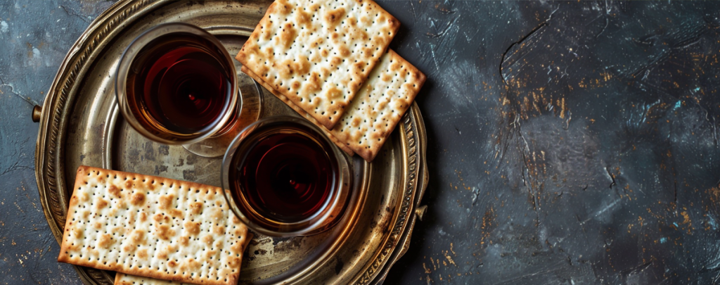 Photo showing Seder Dinner for Passover Matzah and drink