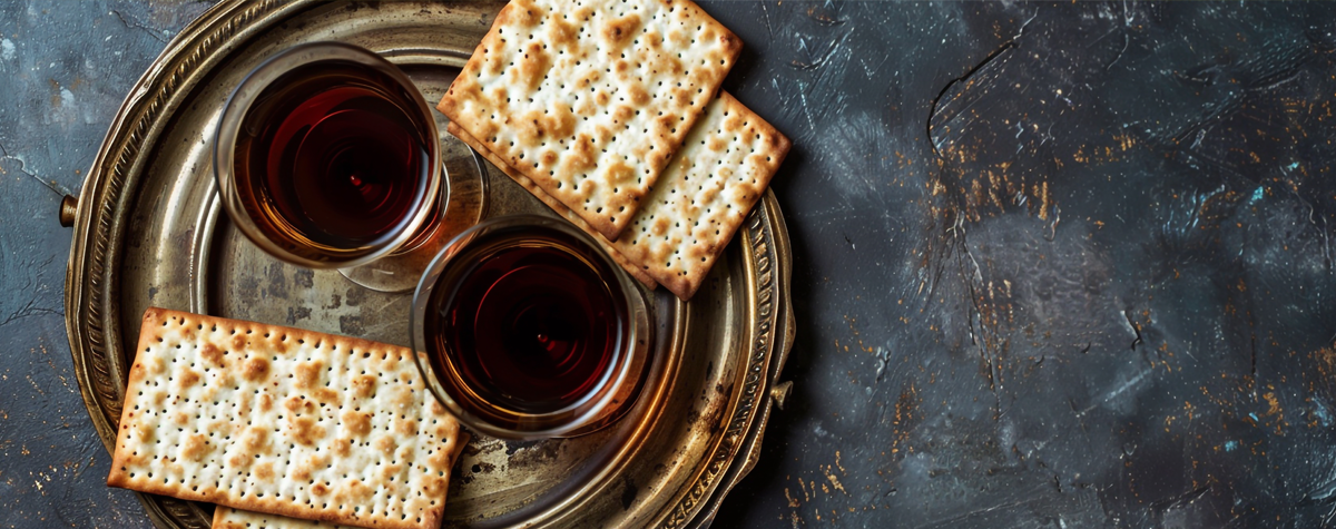 Photo showing Seder Dinner for Passover Matzah and drink