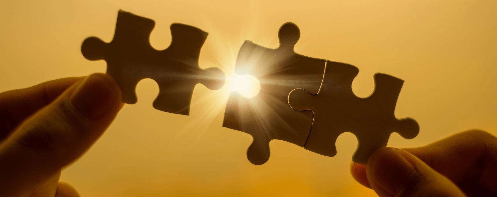 Image of a man holding puzzle pieces that fit together