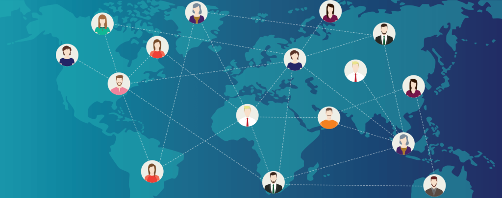 Graphic showing people connected across the world