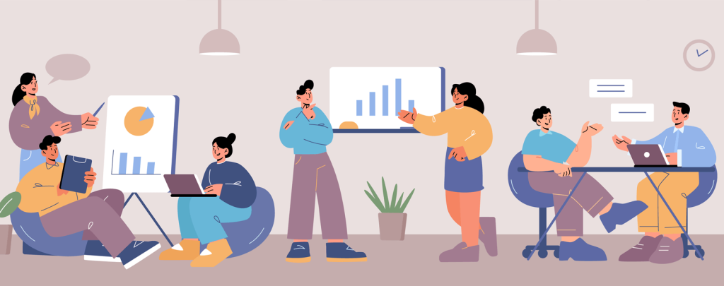 Graphic showing office workers working